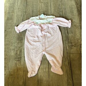 Vintage Little Me Baby Sleeper Pink Footed One Piece Embroidered Floral